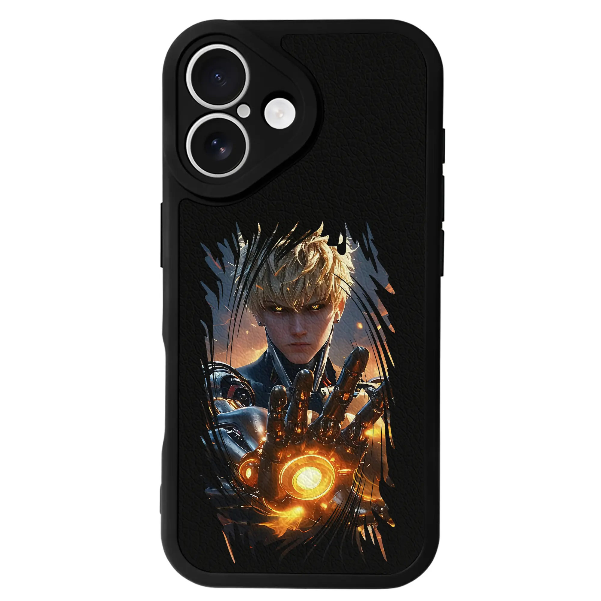 ワンパンマン グッズ ジェノス - IPhone 16シリーズ対応 ・ シリコンスマホケース ・ レザー調 ・ 高精度フィット ・ 耐衝撃 ・ ワイヤレス充電対応 ・ 精密カット